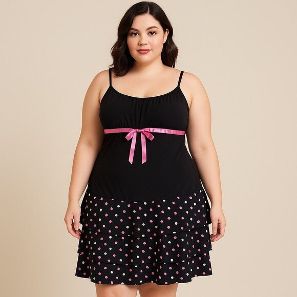 Vintage Y2K Taboo Women Dress Size 1X Polka Dot Bow Retro Coquette Pinup Party - Picture 1 of 12